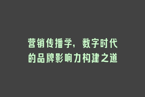 营销传播学，数字时代的品牌影响力构建之道