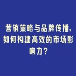营销策略与品牌传播，如何构建高效的市场影响力？