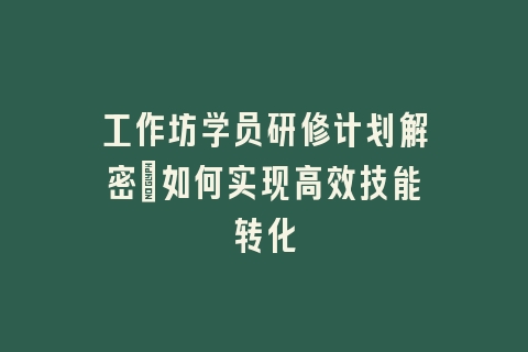 工作坊学员研修计划解密_如何实现高效技能转化
