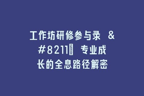 工作坊研修参与录 – 专业成长的全息路径解密